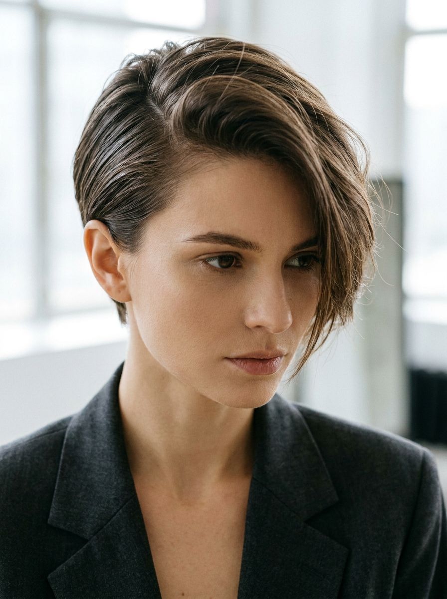 Pixie mit tiefem Seitenscheitel - Kurzhaarfrisuren mit langem Deckhaar